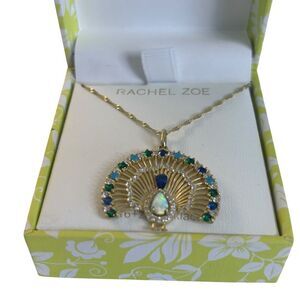 Rachel Zoe Beautiful Sterling Silver Jeweled Peacock Pendant Necklace.